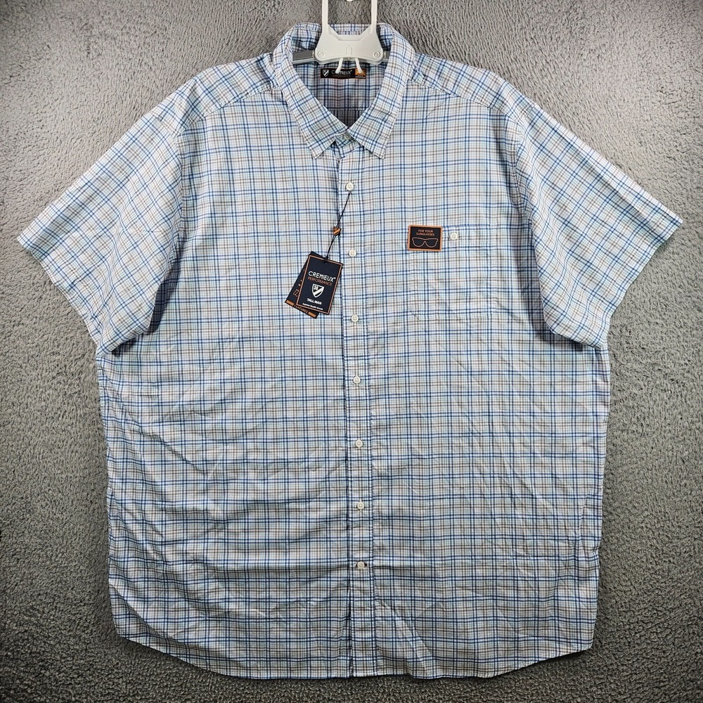 NEW Cremieux Performance Shirt Men 4XT UPF 30+ Button Up Short Sleeve Blue Plaid